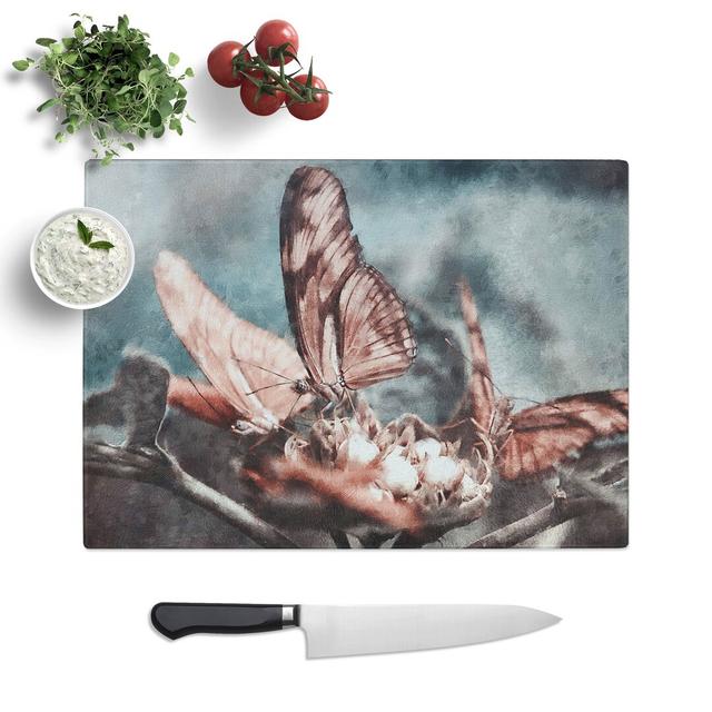 Tempered Glass Pink Butterflies Chopping Board East Urban Home Size: 28.5 cm x 39 cm on Productcaster.