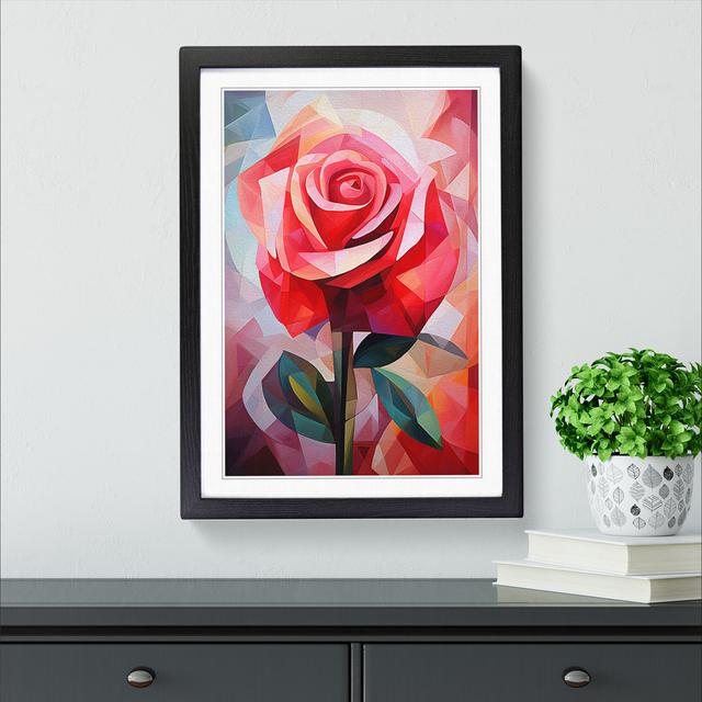 Rose Cubism - Single Picture Frame Print on Wood Big Box Art Size: 34cm H x 25cm W x 2cm D, Frame Colour: Black on Productcaster.