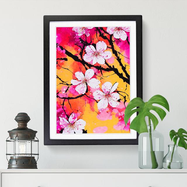 Cherry Blossom Tree Splatter Vol.5 - Single Picture Frame Graphic Art Marlow Home Co. Format: Oak Framed, Size: 34cm H x 25cm W x 2cm D on Productcaster.