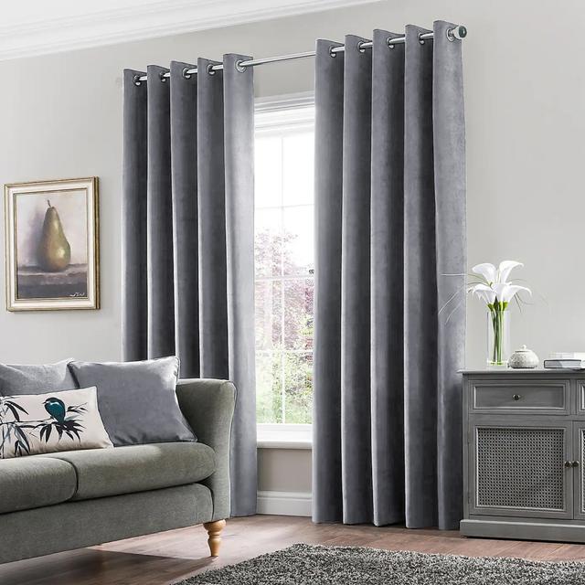 Erno Sheer Eyelet Velvet Curtains (Set of 2) Fairmont Park Colour: Grey, Panel Size: 168 W x 137 D cm on Productcaster.