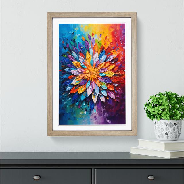 XYZ-FRM-V1223-4452 Mandala Action Painting - Single Picture Frame Print on Wood Big Box Art Frame Colour: Oak , Size: 64cm H x 46cm W x 2cm D on Productcaster.