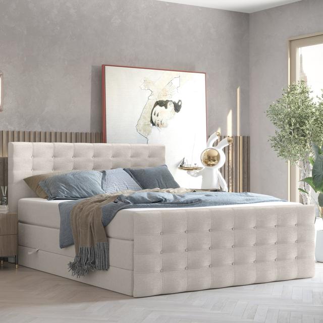 Boxspringbett Armgart mit Bettkasten ClassicLiving Farbe: Beige, Größe: European Kingsize (160 x 200cm) on Productcaster.