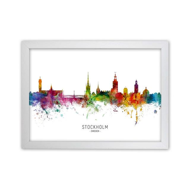 Stockholm Sweden Skyline by Michael Tompsett - Graphic Art Print Ebern Designs Format: White Framed, Size: 34cm H x 46cm W x 3cm D on Productcaster.