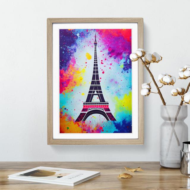 Eiffel Tower Paint Splash No.1 - Picture Frame Graphic Art Lily Manor Size: 64cm H x 46cm W x 2cm D, Frame Colour: Oak on Productcaster.