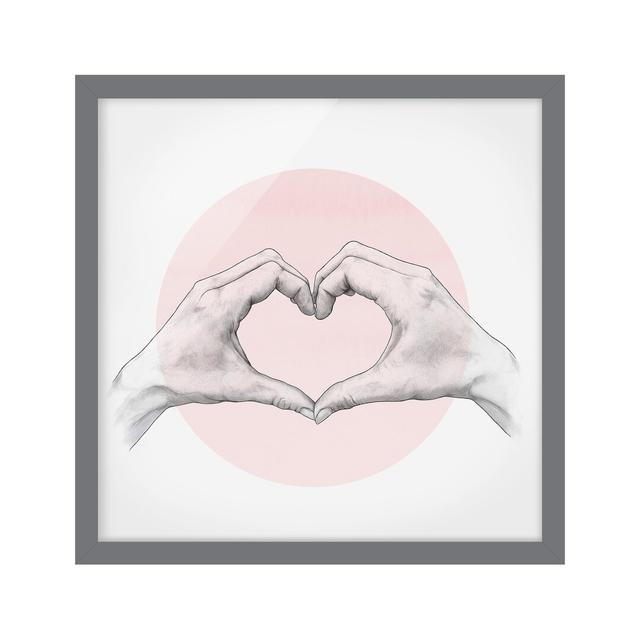 Illustration Heart Hands Circle Pink White - Picture Frame Graphic Art Rosalind Wheeler Frame Option: Grey, Size: 50cm H x 50cm W x 2cm D on Productcaster.