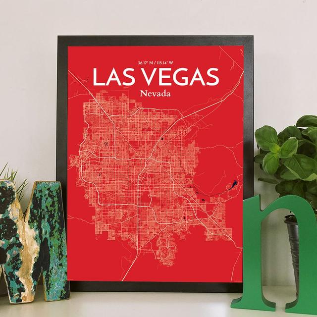 Las Vegas City Map - Unframed Graphic Art Print on Paper East Urban Home Colour: Light Red, Size: 91.4cm H x 61cm W x 0.13cm D on Productcaster.