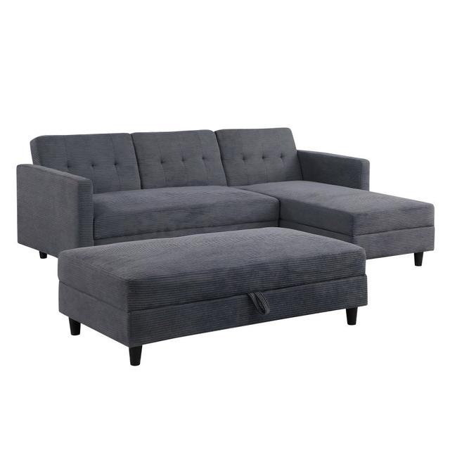 Ragonesti 3 - Piece Corduroy Reclining Sofa & Chaise 17 Stories Upholstery Colour: Grey on Productcaster.