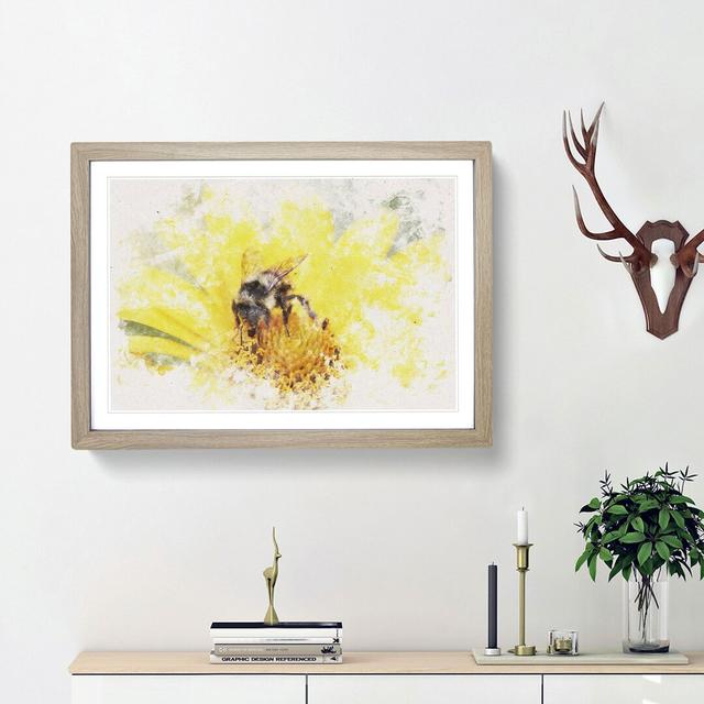 Bee Collecting Pollen Watercolour - Picture Frame Graphic Art Print on MDF East Urban Home Frame Option: Oak Framed, Size: 36cm H x 48cm W x 2cm D on Productcaster.