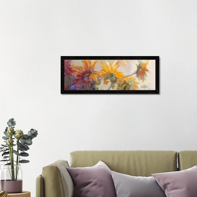 Three Long Blossoms by Beth A. Forst - Floater Frame Panoramic Painting on Canvas Ebern Designs Frame Option: Black Framed, Size: 30.48cm H x 91.44cm on Productcaster.