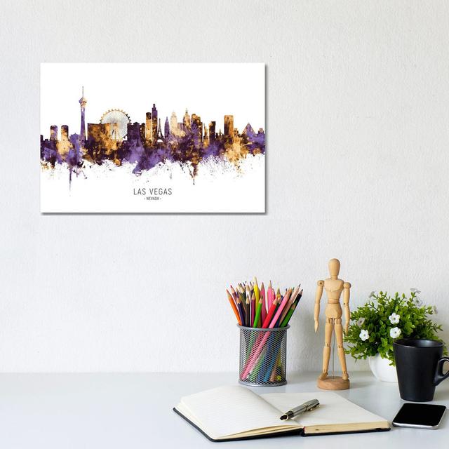 Las Vegas Nevada Skyline by Michael Tompsett - Wrapped Canvas Painting Latitude Run Size: 20.32cm H x 30.48cm W x 1.91cm D, Colour: Purple/Gold on Productcaster.