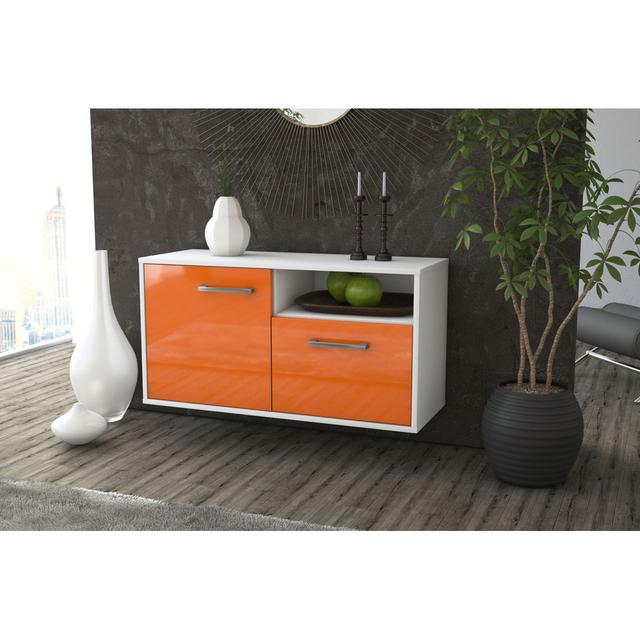 TV-Ständer Okka, Farbe: Mint/Anthrazit, Fliegend/Metallgriffe, Größe: 92x49x35 cm 17 Stories Farbe (Korpus/Front): Orange/Weiß on Productcaster.