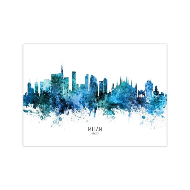 Milan Italy Skyline Blue City Name by Michael Tompsett - Print Ebern Designs Size: 30cm H x 42cm W x 1cm D, Format: Unframed on Productcaster.