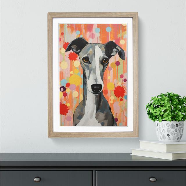 XYZ-FRM-V1223-6505 Whippet Colour Field No.2 - Single Picture Frame Print on Wood Big Box Art Size: 34cm H x 25cm W x 2cm D, Frame Colour: Oak on Productcaster.