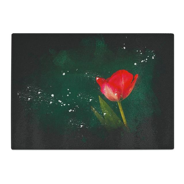 Tempered Glass Lone Red Tulip Chopping Board East Urban Home Size: 20 cm x 28.5 cm on Productcaster.