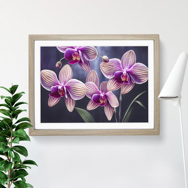 Enticing Orchid Flowers - Picture Frame Graphic Art Marlow Home Co. Frame Colour: Oak, Size: 25cm H x 34cm W on Productcaster.