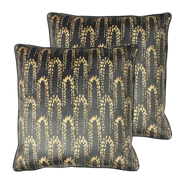 Square Throw Cushion (Set of 2) furn. Colour: Charcoal on Productcaster.