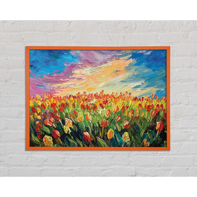 Field Of Stunning Tulips Framed Print Ophelia & Co. Size: 42cm H x 59.7cm W x 2cm D, Format: Orange Framed Paper on Productcaster.