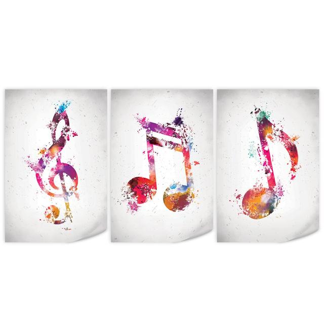 Vibing Musical Notes - 3 Piece Graphic Art Set on Canvas Clock Canvas Format: Unframed, Size: 90cm H x 180cm W x 0.1cm D on Productcaster.