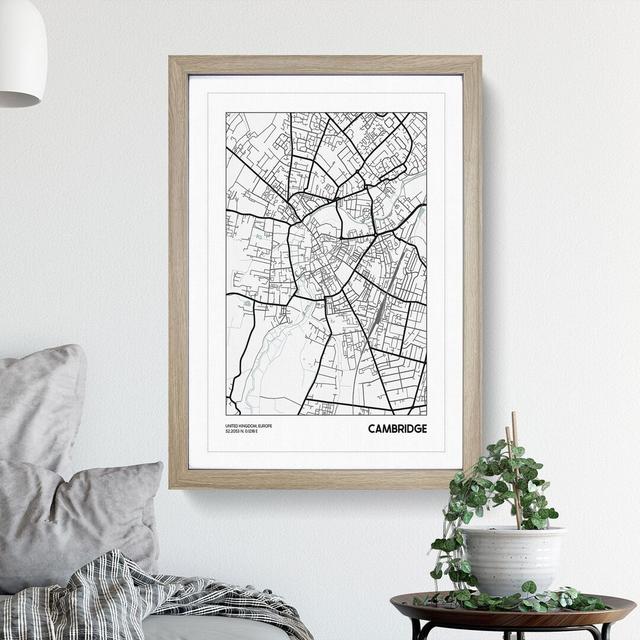 Map Cambridge UK - Picture Frame Graphic Art East Urban Home Size: 36cm H x 27cm W x 2cm D, Frame Option: Oak Framed on Productcaster.