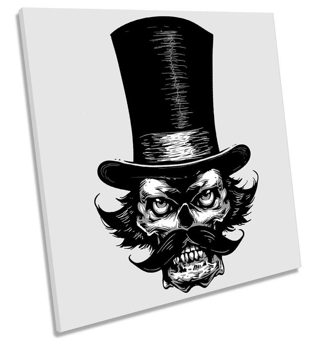 Skull Mustache Top Hat Gentleman Picture CANVAS WALL ART Square Print Maturi Size: 91.4cm H x 91.4cm W x 4cm D on Productcaster.