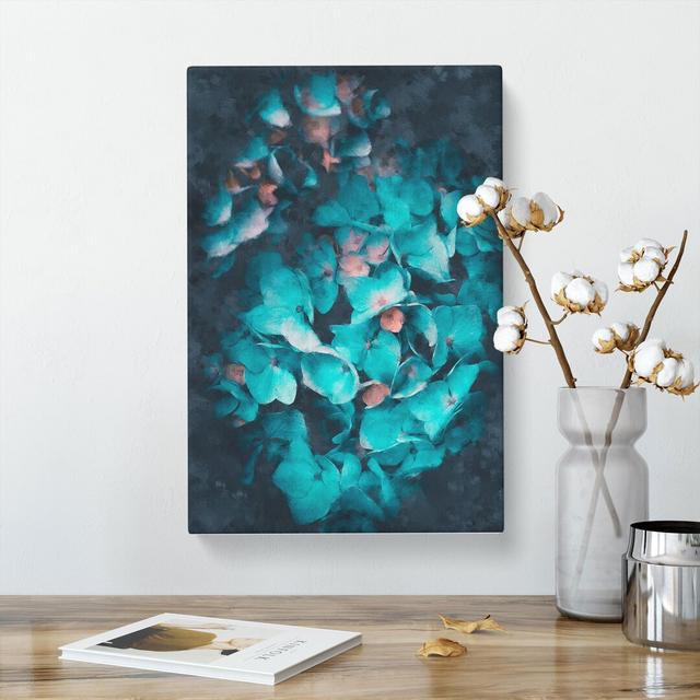 Teal Blue Hydrangeas - Wrapped Canvas Painting East Urban Home Size: 35cm H x 35cm W x 3cm D on Productcaster.