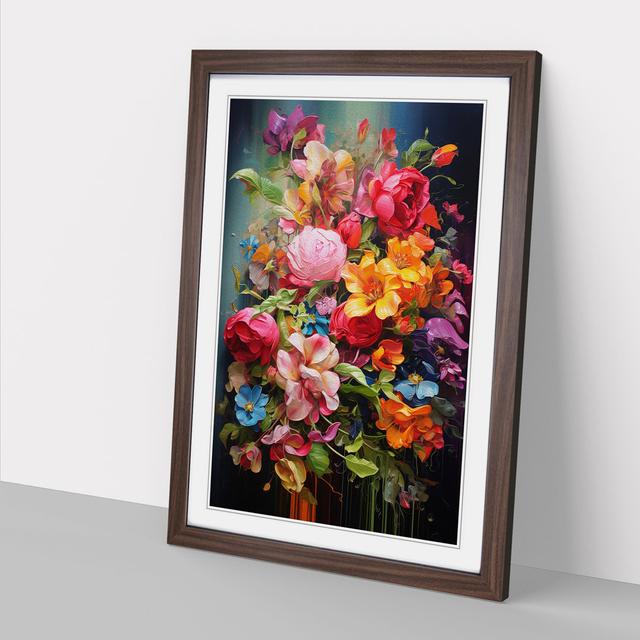 Floral Action Painting No.3 Marlow Home Co. Format: Walnut Framed, Size: 64cm H x 46cm W on Productcaster.