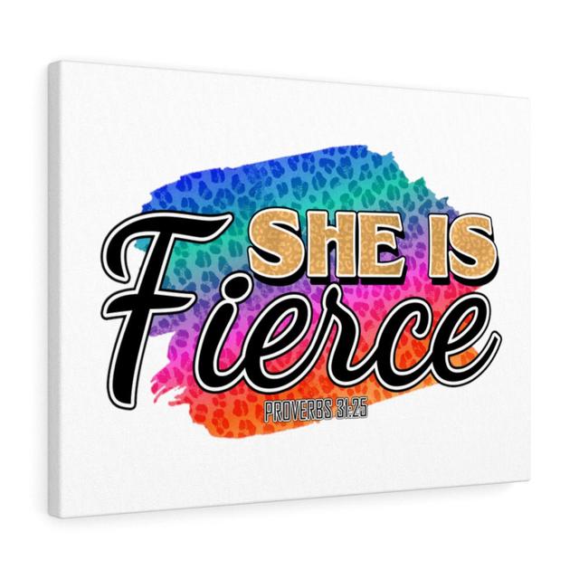 She Is Fierce Proverbs 31:25 - Wrapped Canvas Typography Blue Elephant Size: 61cm H x 76cm W on Productcaster.