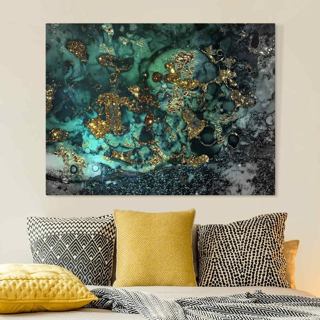 Golden Sea Islands Abstract - Wrapped Canvas Painting Canora Grey Format: 330g/m² recycled canvas, Size: 60cm H x 80cm W on Productcaster.