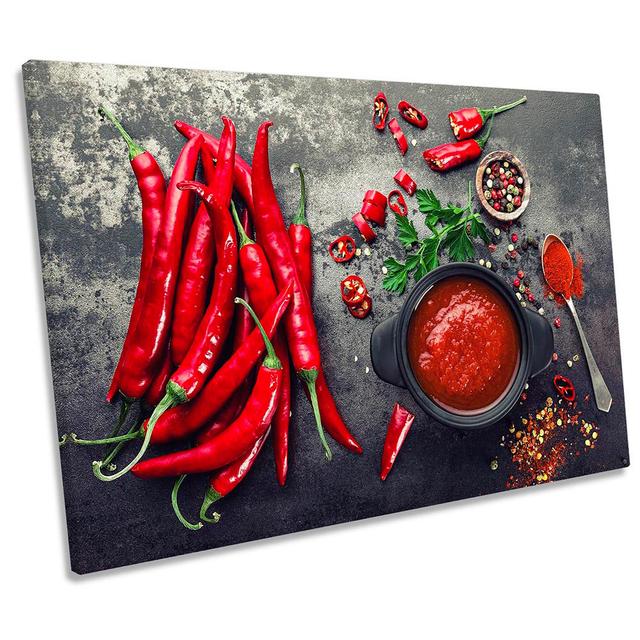 Hot Chilli Sauce Kitchen - Wrapped Canvas Print 17 Stories Size: 61cm H x 91.4cm W x 4cm D on Productcaster.