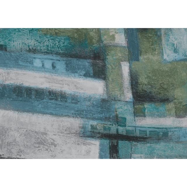 Horizontal Blocks Blue Green - Wrapped Canvas Art Prints Metro Lane Size: 61cm H x 91cm W on Productcaster.