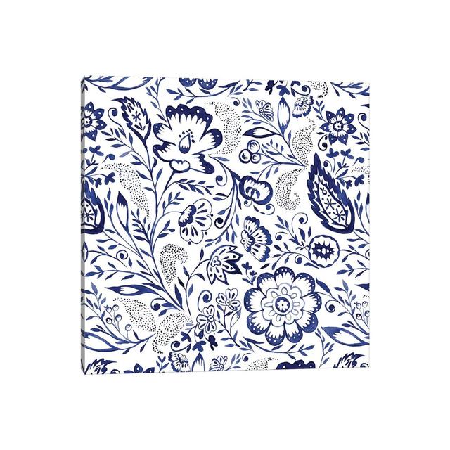 Folk Floral Indigo by Jacqueline Maldonado - Graphic Art Print on Canvas Rosalind Wheeler Format: Wrapped Canvas, Size: 93.98cm H x 93.98cm W x 1.91cm on Productcaster.