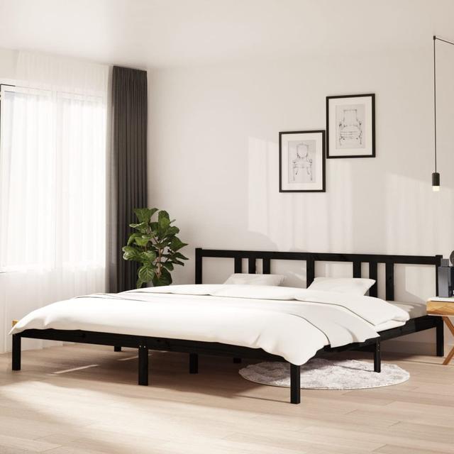 Bed Frame Solid Wood 17 Stories Colour: Black, Size: 200 x 200cm on Productcaster.