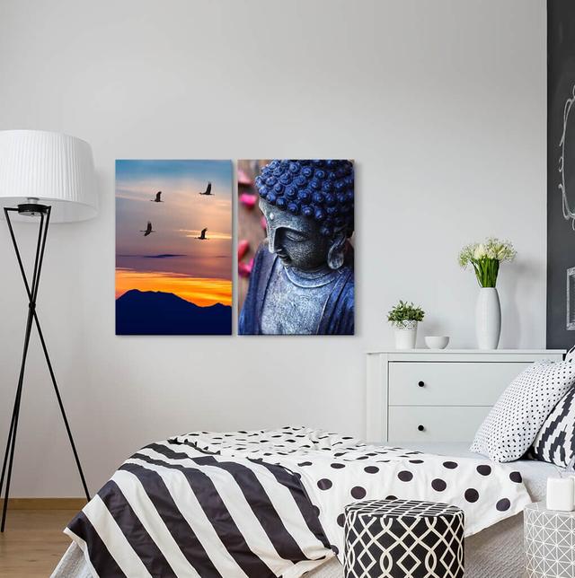 2-tlg. Leinwandbilder-Set - Grafikdruck „Lavender Field Sun Mountains Lavender Sunset Twilight Horizon” East Urban Home on Productcaster.