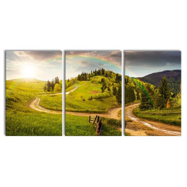 Landscape With A Rainbow - 3 Piece Wrapped Canvas Print East Urban Home Size: 120cm H x 240cm W on Productcaster.