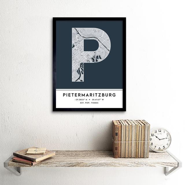 Pietermaritzburg South Africa City Map Navy Colour Block Modern Typography Stylish Letter Framed Word Wall Art Print Poster Wee Blue Coo on Productcaster.