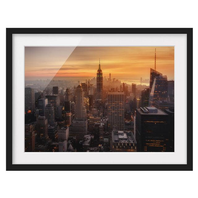 Manhattan Skyline Evening Mood - Picture Frame Photograph Ebern Designs Size: 40cm H x 55cm W x 2cm D, Frame Option: Black Framed on Productcaster.