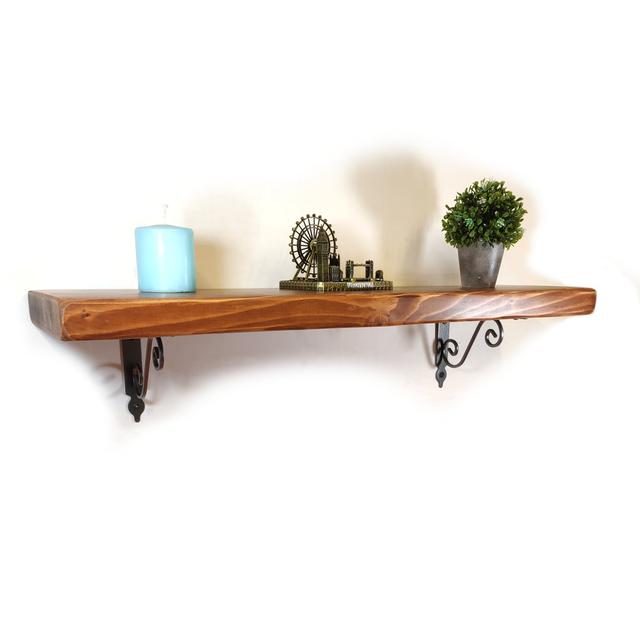 Wooden Rustic Shelf With Bracket WOZ Silver 170Mm 7 Inches Medium Oak ClassicLiving Size: 16cm H x 190cm W x 17.5cm D on Productcaster.