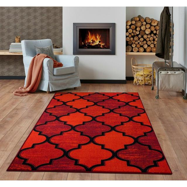 Aurelian Geometric Flokati Red Area Rug Rosalind Wheeler Rug Size: Runner 60 x 112cm on Productcaster.