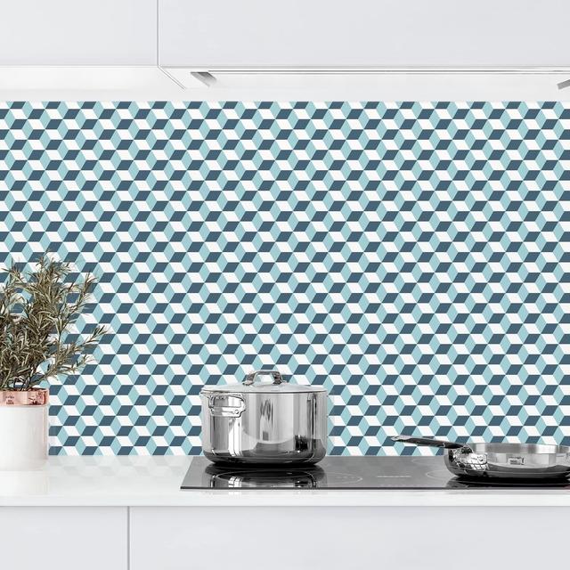 Kitchen Backsplash - Geometric Tile Mix Cubes Blue Grey Corrigan Studio Colour: Turquoise on Productcaster.