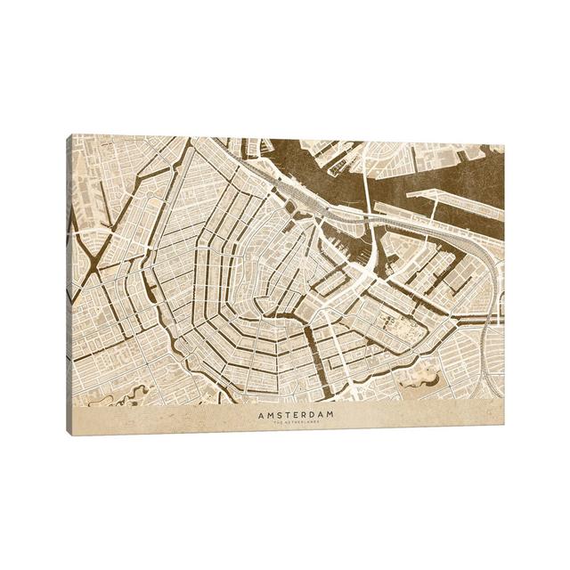 Sepia Vintage Map Of Amsterdam von Blursbyai - Galerie-verpackte Leinwand Giclée Rosalind Wheeler Format: Leinwandbild, Größe: 66,04 cm H x 101,6 cm B on Productcaster.