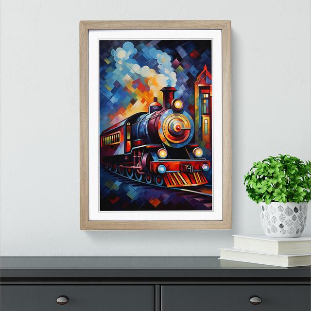 Steam Train Cubism No.2 - Single Picture Frame Art Prints on Wood Borough Wharf Frame Colour: Oak, Size: 46cm H x 34cm W x 2cm D on Productcaster.