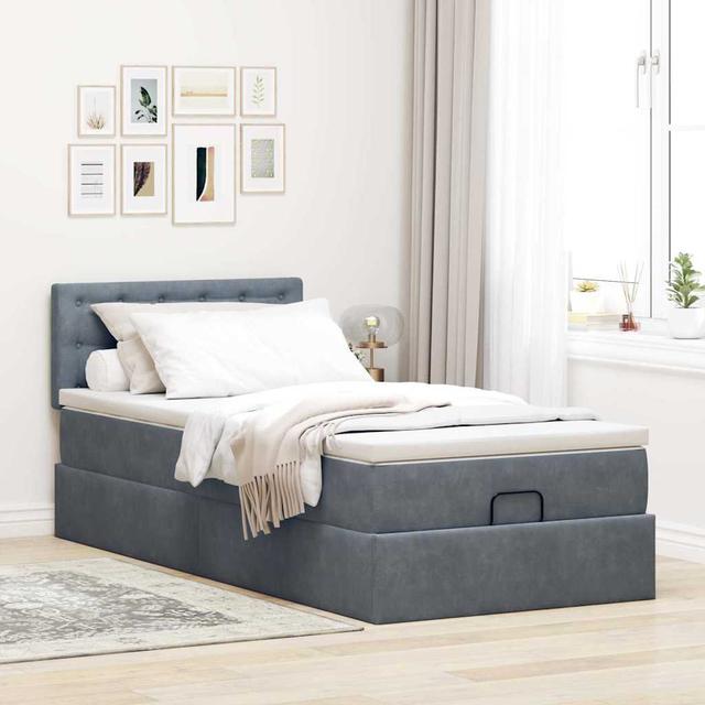 Vidaxl Ottoman-Bett Mit Matratze Dunkelblau 120X190 Cm Samt Lark Manor Größe: 80 x 200 cm, Farbe: Dunkelgrau Samt on Productcaster.