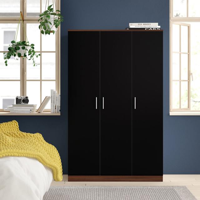 Eva 3 Door Wardrobe Zipcode Design Colour: Walnut/Gloss Black on Productcaster.