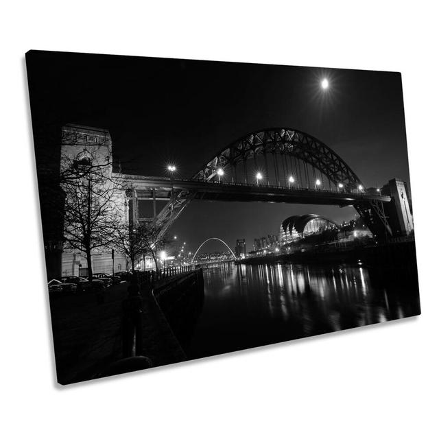 Tyne Bridge Newcastle Night B&W - Wrapped Canvas Art Prints Ebern Designs Size: 81.3cm H x 121.9cm W x 4cm D on Productcaster.