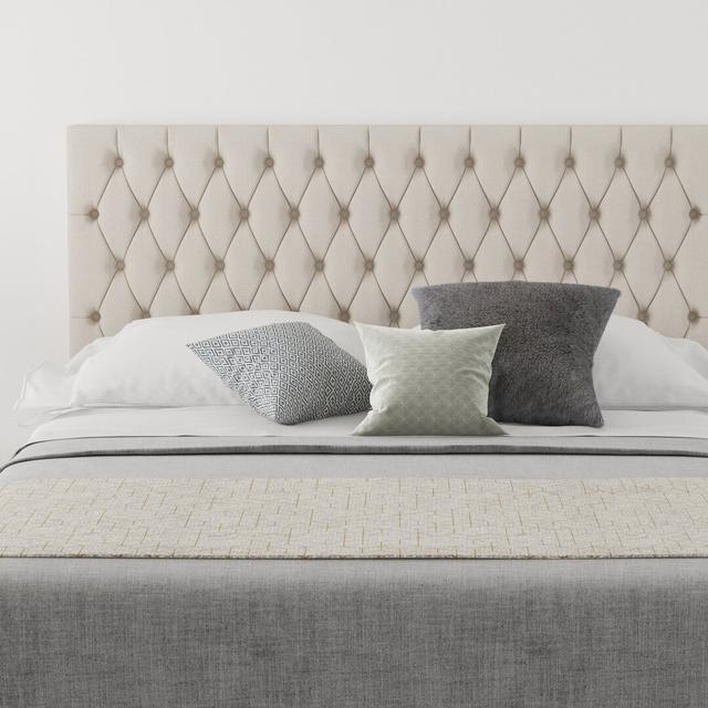 Shaylee Upholstered Headboard Etta Avenue Upholstery: Linen Off White, Size: Double (4'6) on Productcaster.