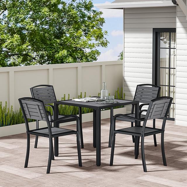 Bacup Rectangular 6 - Person Outdoor Dining Table Ophelia & Co. Table Base Colour: Black, Table Top Colour: Grey, Size: 72cm H x 80cm W x 80cmL on Productcaster.