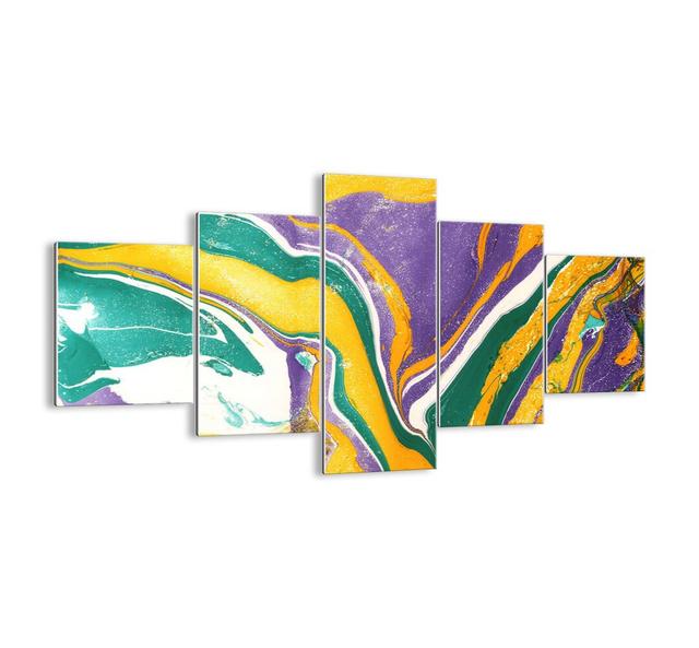 Colour Waves - 5 Piece Graphic Art Print Set on Glass Ebern Designs Size: 70cm H x 125cm W x 1.8cm D on Productcaster.