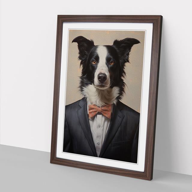 Border Collie in a Suit Painting No.3 Happy Larry Size: 64cm H x 46cm W x 2cm D, Frame Colour: Walnut on Productcaster.