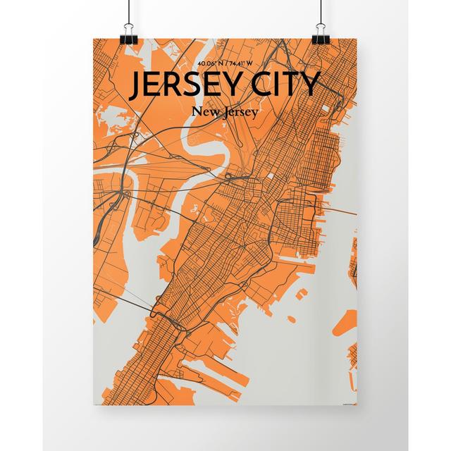 Jersey City City Map - No Frame Print East Urban Home Size: 61cm H x 45.7cm W x 0.1cm D on Productcaster.