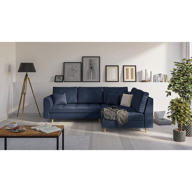 Ecksofa Naples Mit Hocker Im Skandinavischen Design Norden Home Polsterfarbe: 100 % Polyester, marineblau, Ausrichtung: Ausrichtung rechts on Productcaster.